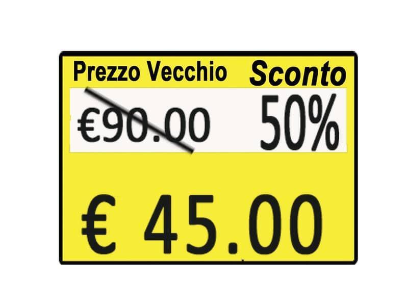 Rotolo da 600 etichette per prezzatrice Printex prezzo/sconto 26x19 mm giallo pe