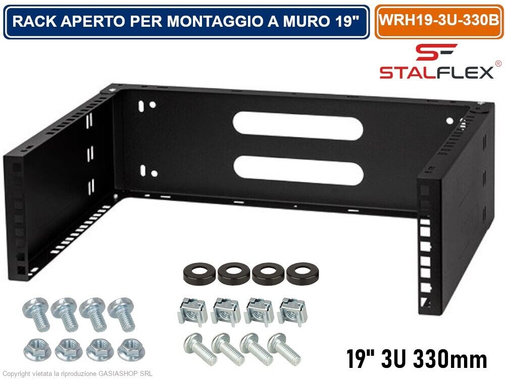 ARMADIO RACK APERTO 19" 3U 330MM PER MONTAGGIO A PARETE DI DISPOSITIVI DI RETE