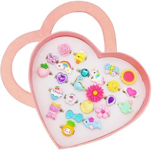 powerking Anelli per Bambini, Anelli per Gioielli Ragazze Regolabili Set (o6F)