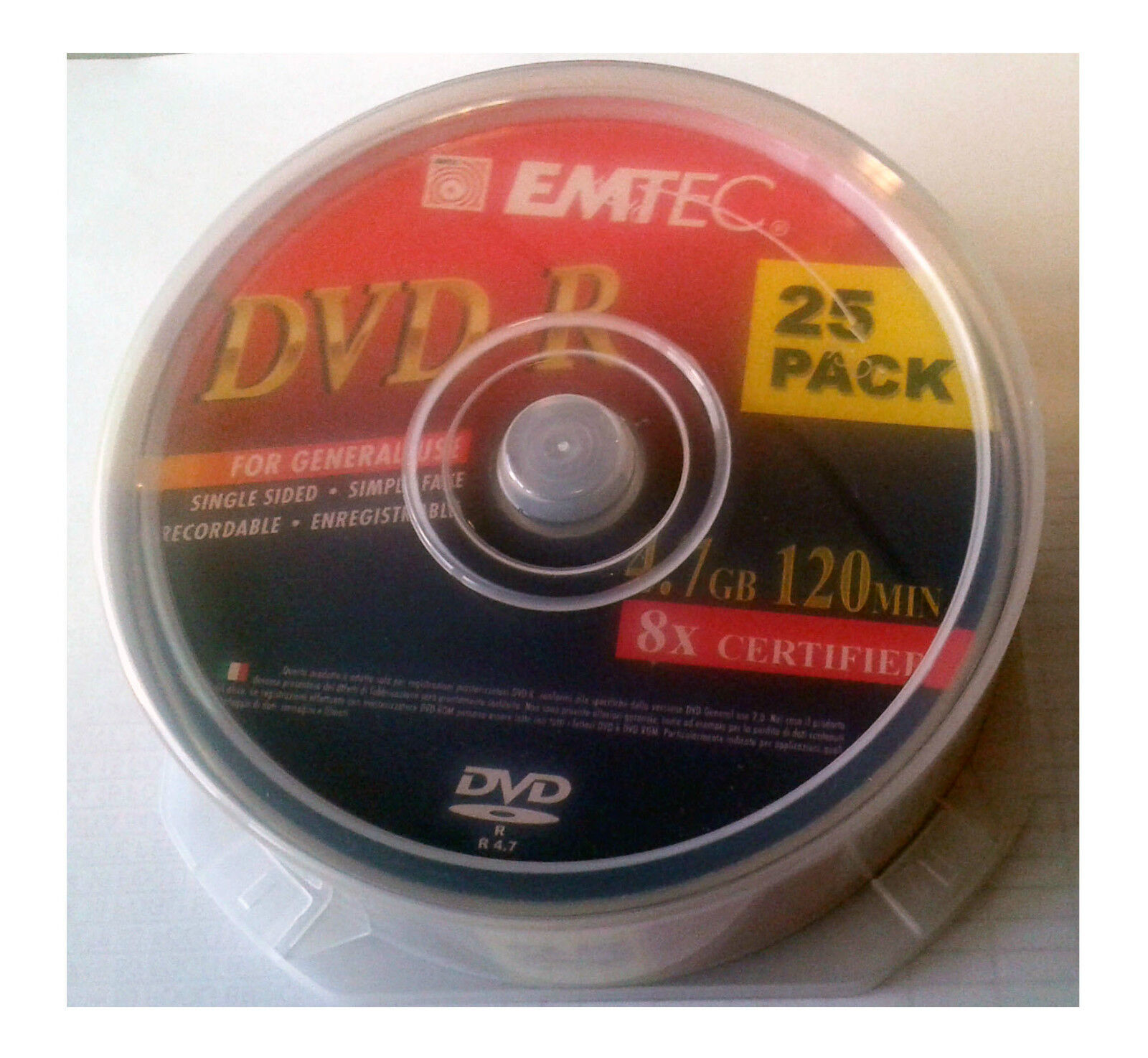 EMTEC DVD-R/25 DVD REGISTRABILE -R 4.7 GB 8X CAKE B. 25 PZ