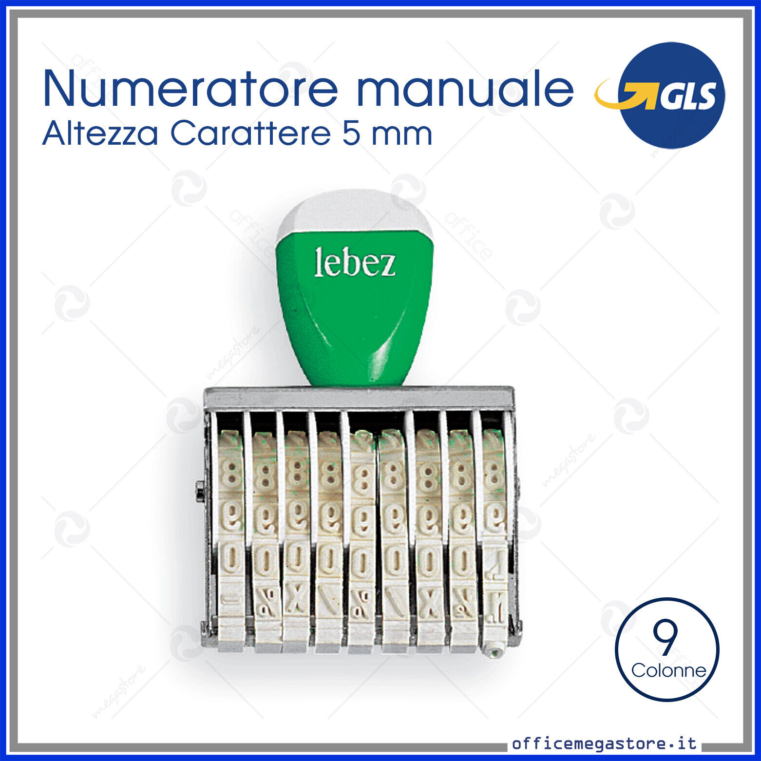 Timbro Numeratore manuale per tamponi a Cifre 9 Colonne Caratteri Altezza 5mm.
