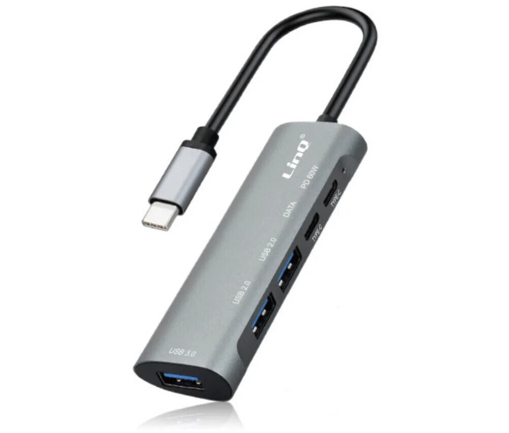 Aglow.it Linq Hub Usb C 3.0 10Gbps 60W TPC3050, Doppiatore 5 porte Fast charger