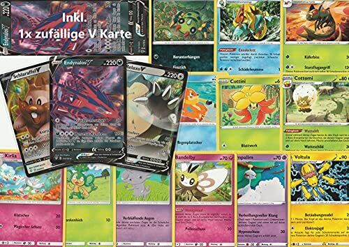 Pokemon 20 carte diverse + 1 carta Rara V o VMax casuale in ogni (L2A)