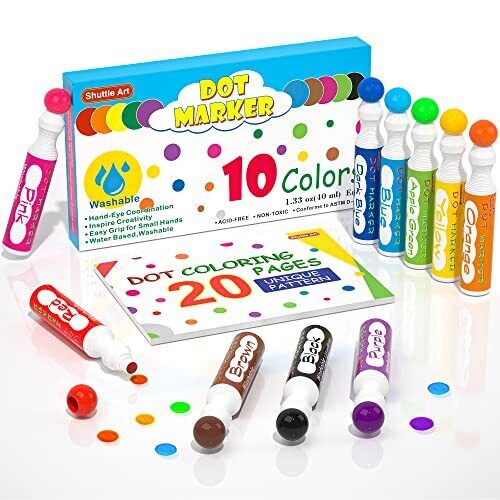Shuttle Art 10 Colori Dot Pennarello Lavabile, Non Tossico, Dot Marker (i2T)