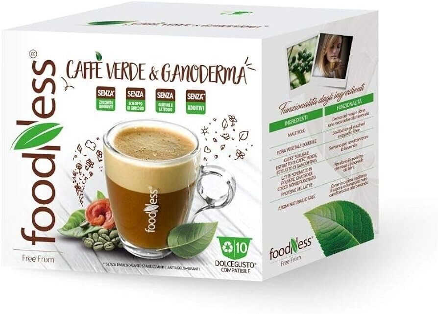 10 Capsule Foodness Compatibili Dolce Gusto Caffè Verde E Ganoderma