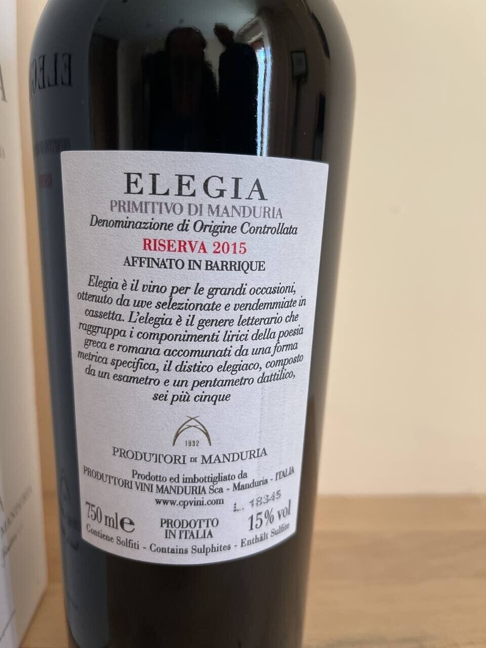 Primitivo di Manduria ELEGIA Riserva 2015 DOP astucciato
