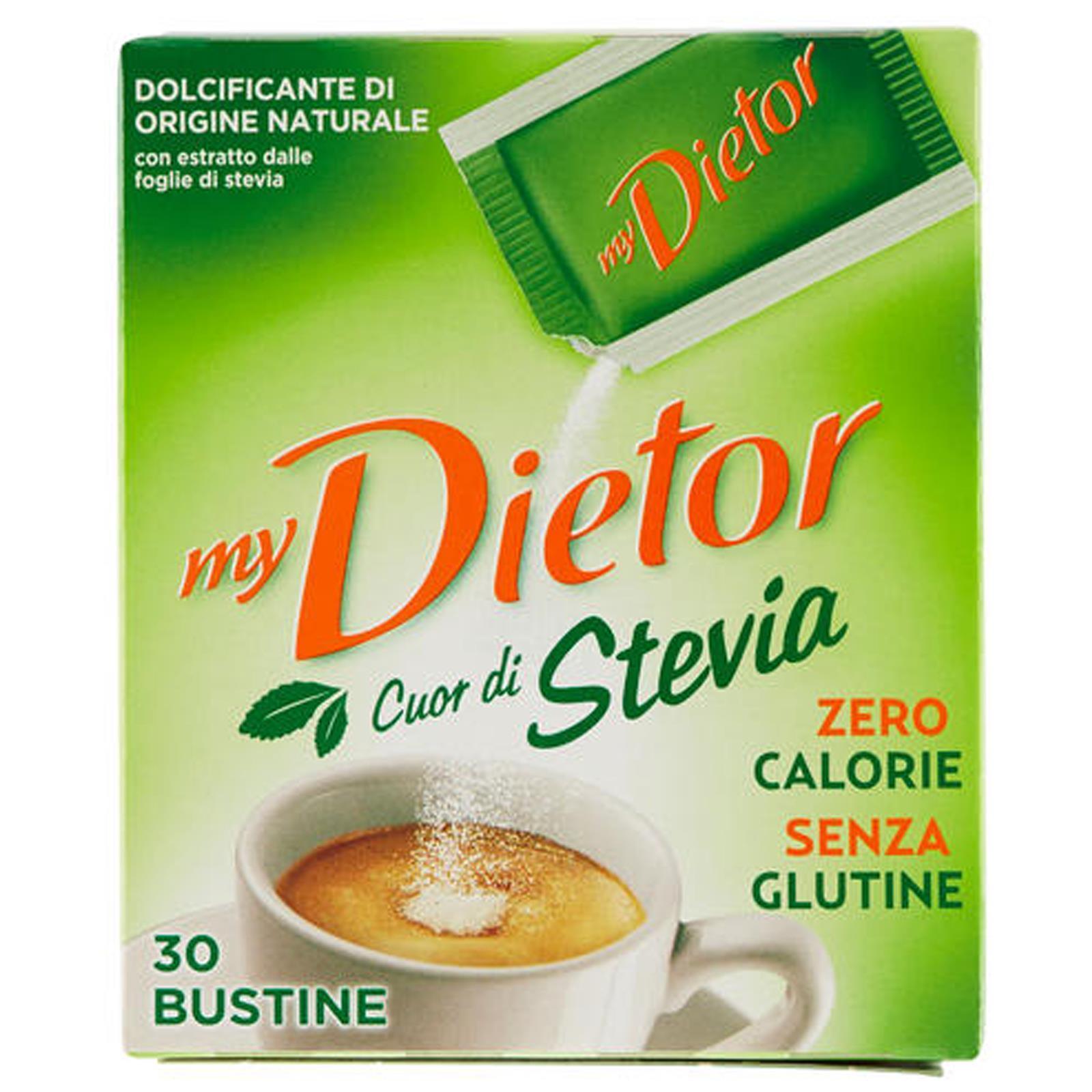 DOLCIFICANTE MY DIETOR CUOR DI STEVIA 30 BUSTINE BOX PACCO ZERO CALORIE ZUCCHERO