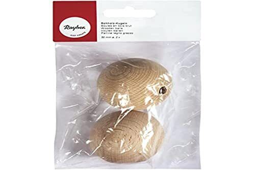 Rayher 6251400 - Sfere in Legno Grezzo, forate, Diametro 50 mm, Foro 8 (y9o)