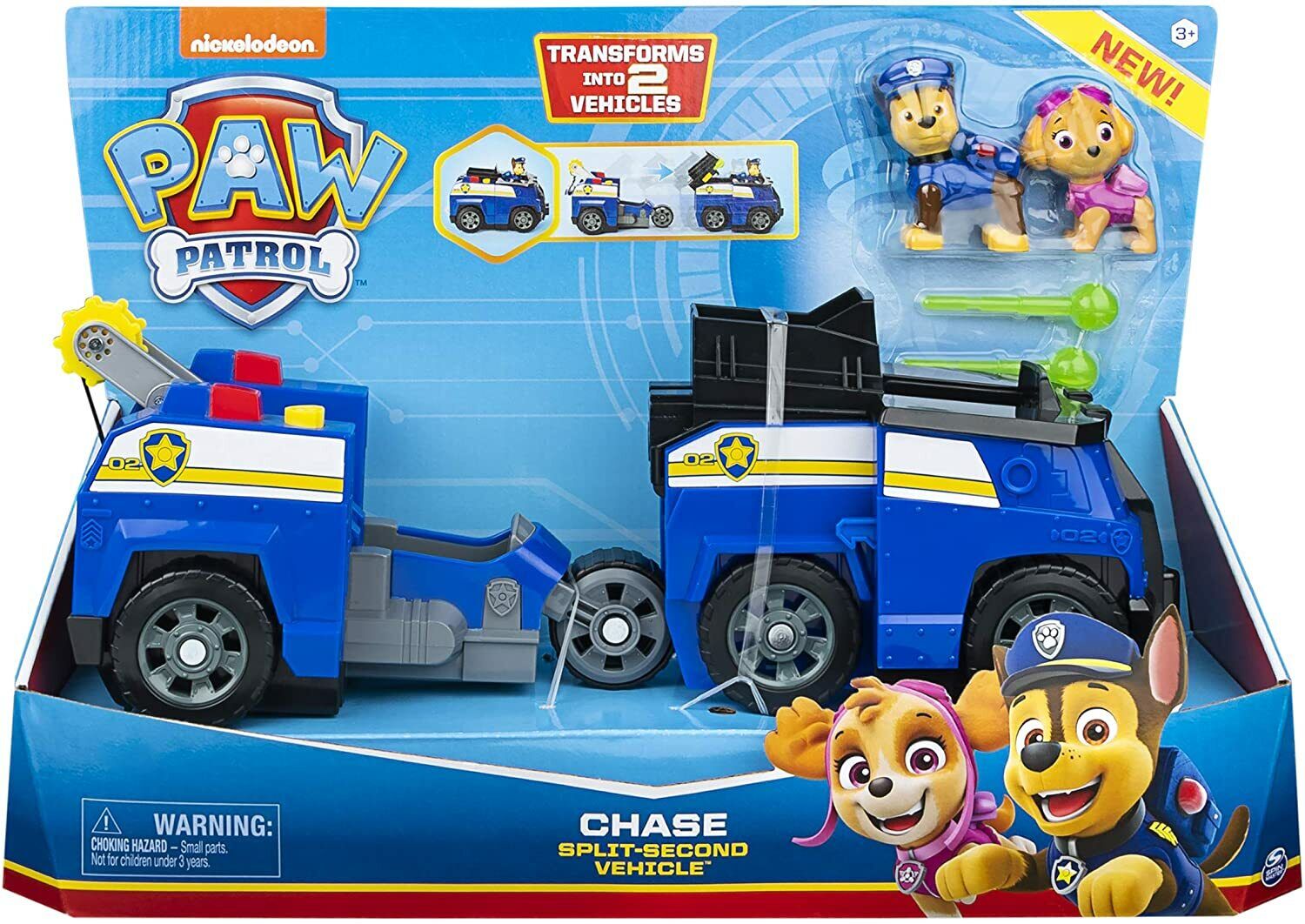 PAW Patrol Veicolo Split-Second 2 In 1, Auto della Polizia di Chase di Spin Mast