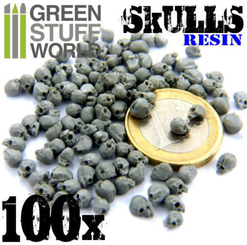 100x Teschi in Resina per Diorami Warhammer Imbasettamento basette Teschio skull