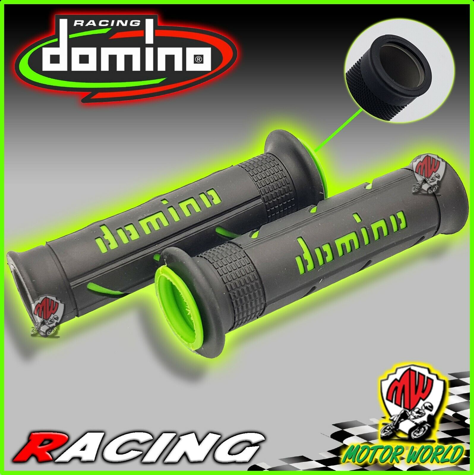 A25041C4440B7-0 DOMINO MANOPOLE RACE XM2 NERO VERDI per TUTTE le MOTO SCOOTER