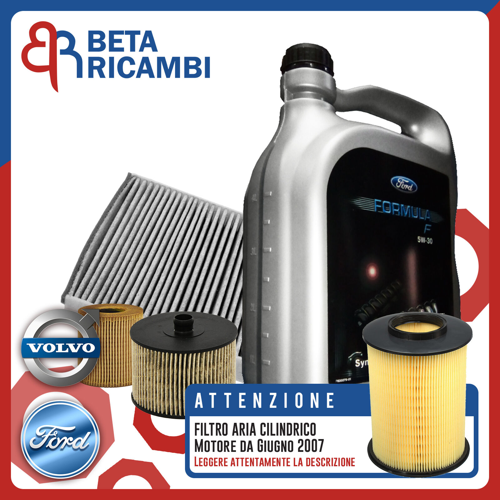 Kit Tagliando Ford Focus Volvo V50 2.0 TDCi + 5 L Ford 5W30 (Da Giugno 2007)