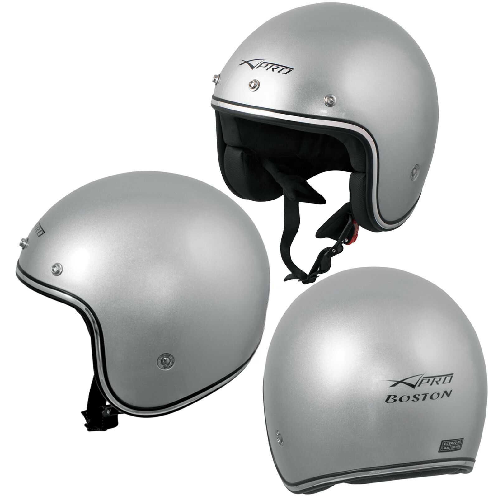 Jet Helmet Open Face Motorbike Custom Scooter Silver size XS