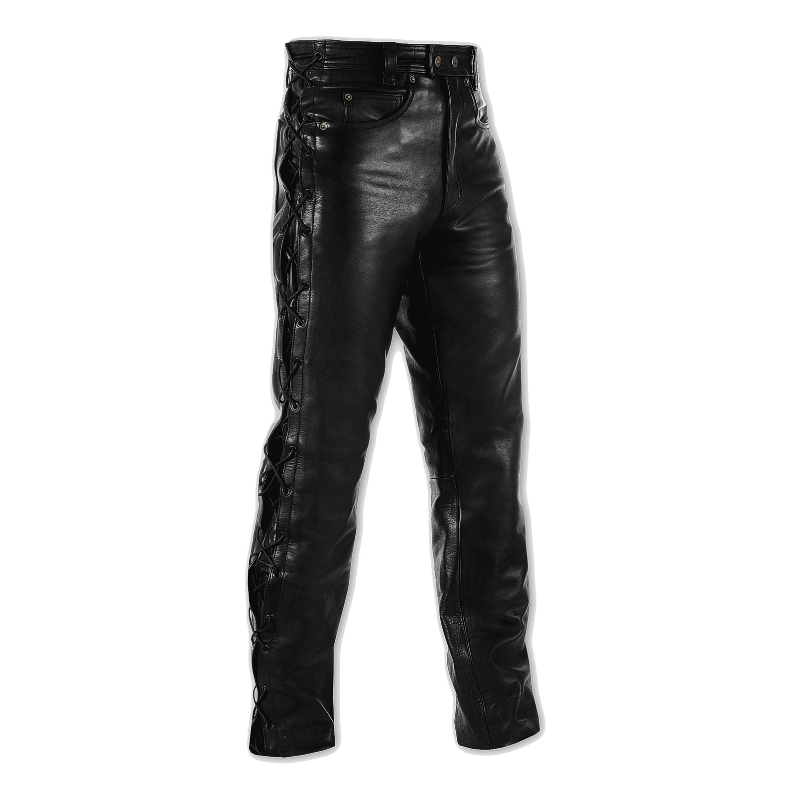 Mens Motorcycle Motorbike Biker Leather Trousers Jeans Laces Cruiser Black 42