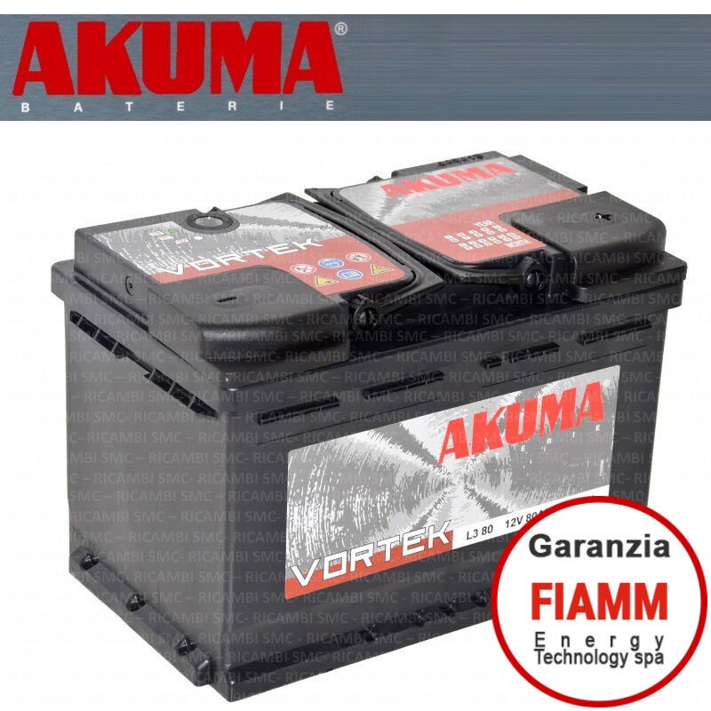 BATTERIA AUTO AKUMA 80 AH VORTEK = FIAMM 74 AH 12V 680A EN ORIGINALE NUOVA