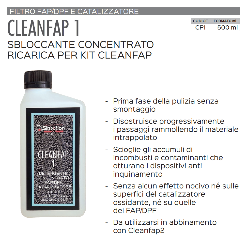 Sintoflon CleanFap1 500ml. rammollente x KIT CLEAN FAP pulizia filtro FAP / DPF