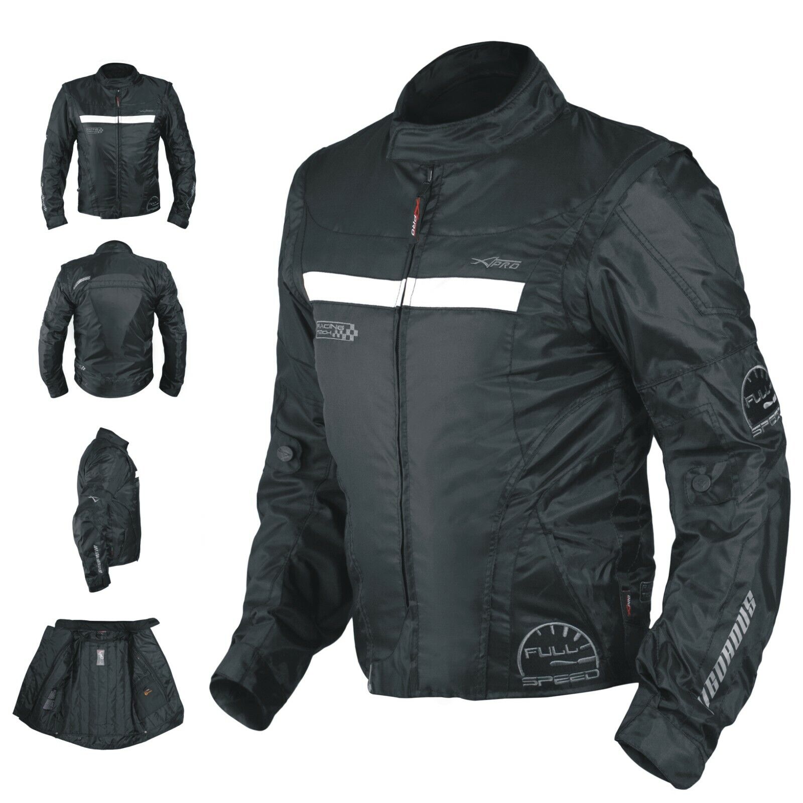 Mens Waterproof Textile Motorcycle Motorbike Cordura Fabric Jacket Black M