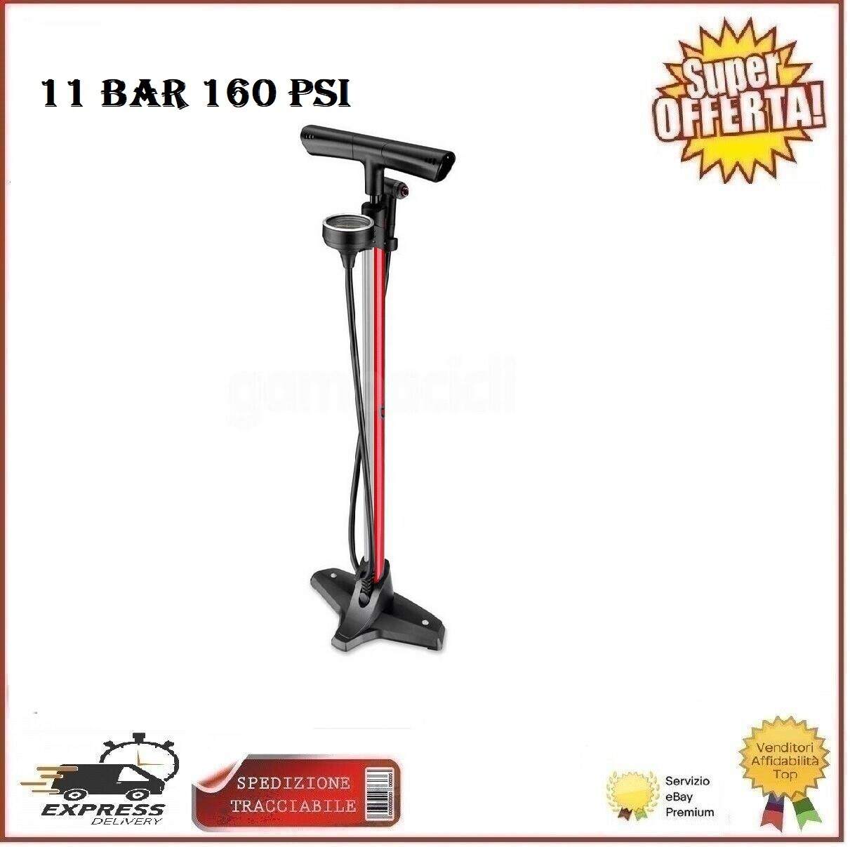 Pompa Officina Con Manometro 11 Bar 160 Psi Kompressor Gonfiaggio Ruote Biciclet