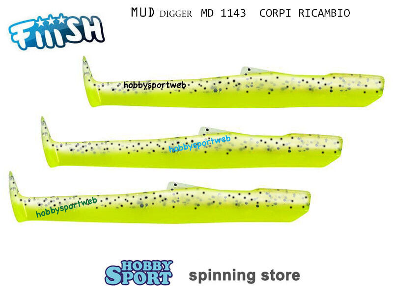 MUD GIGGER FIIISH MD1143 SIZE 2 COL CHARTREUSE BLACK FLK CORPO RICAMBIO 9 CM 3 P