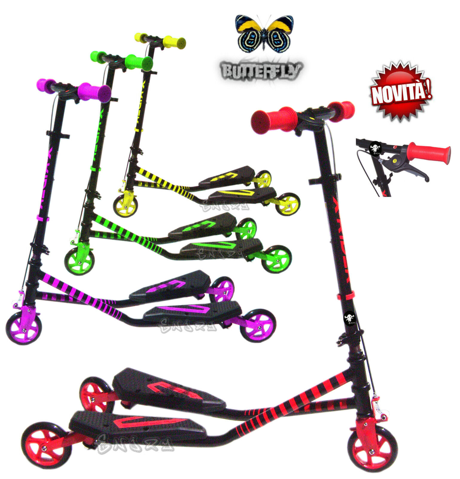 BIPATTINO FLYKE MONOPATTINO 3 RUOTE MONOPATTINO FARFALLA SKATEBOARD CON FRENO