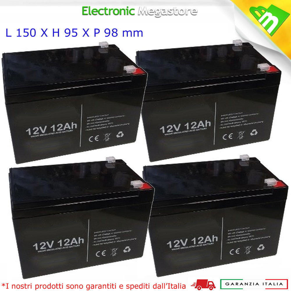 4x BATTERIA RICARICABILE AL PIOMBO 12V 12Ah 6-DZM-12 BICI ELETTRICHE UPS 48V
