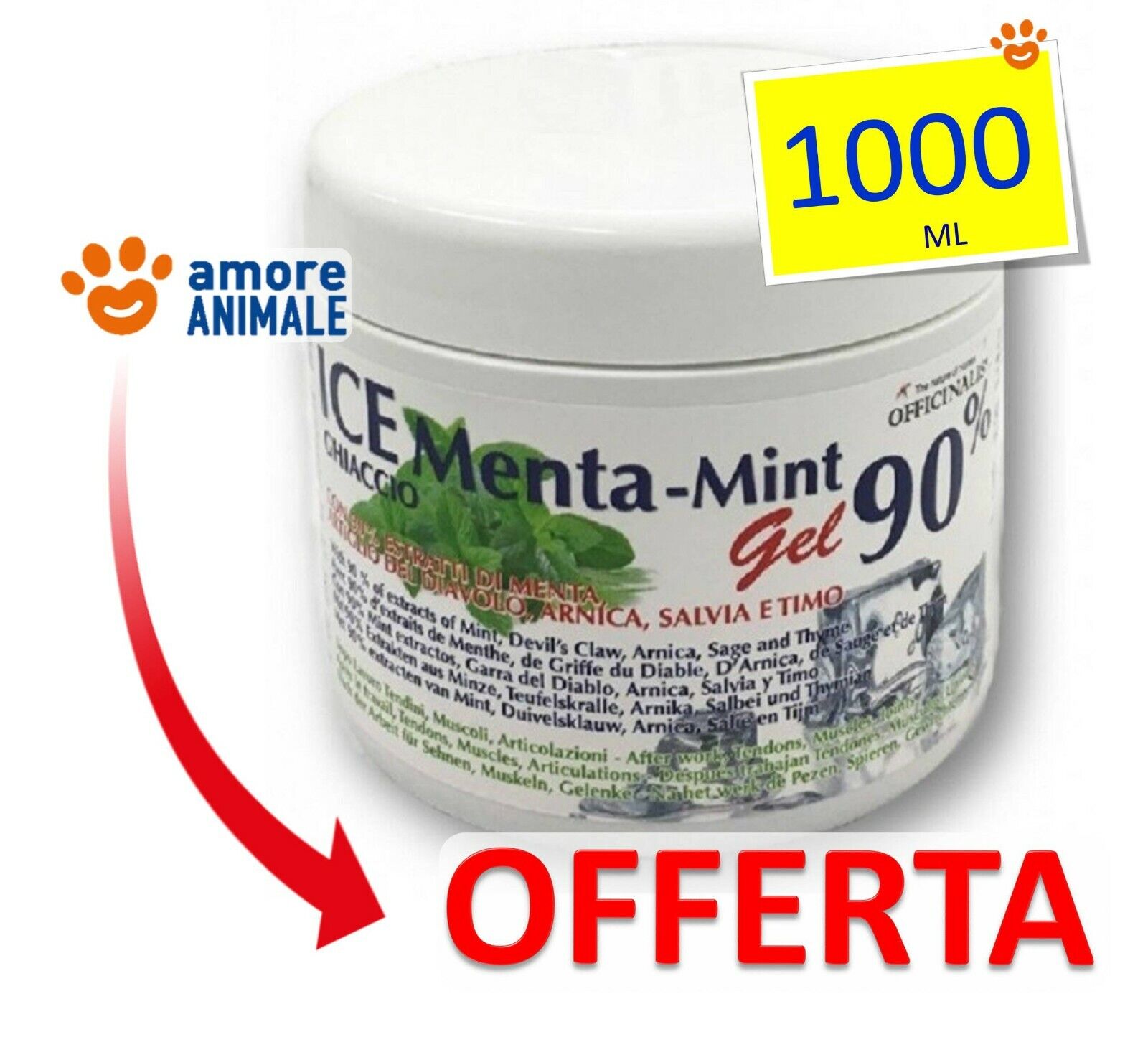 Officinalis Ice Menta-Mint Gel Ghiaccio 90% 1000 ml Arnica, Artiglio del diavolo
