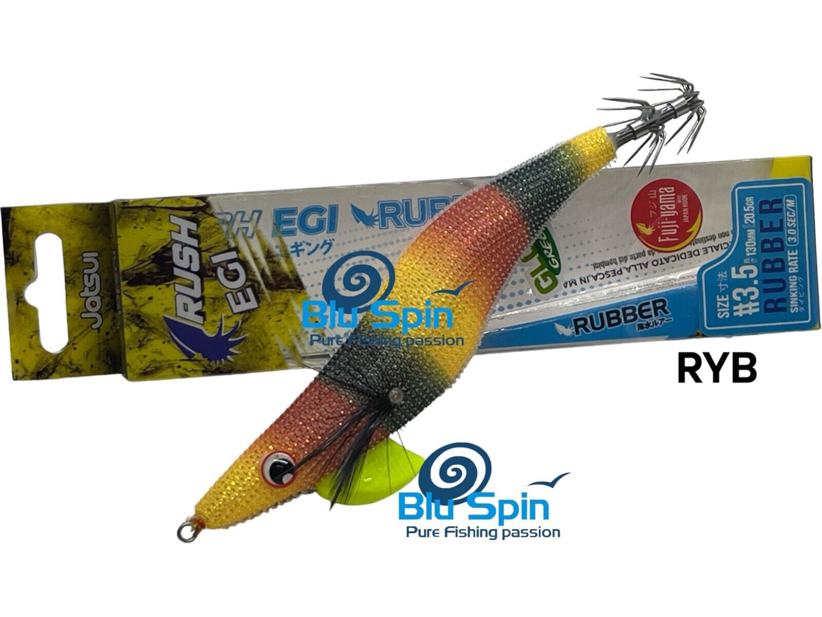 NEW Egi Squid JatsuiI Rush Egi RUBBER 3.5 - 20.5gr COL. RYB/MULTICOLOR
