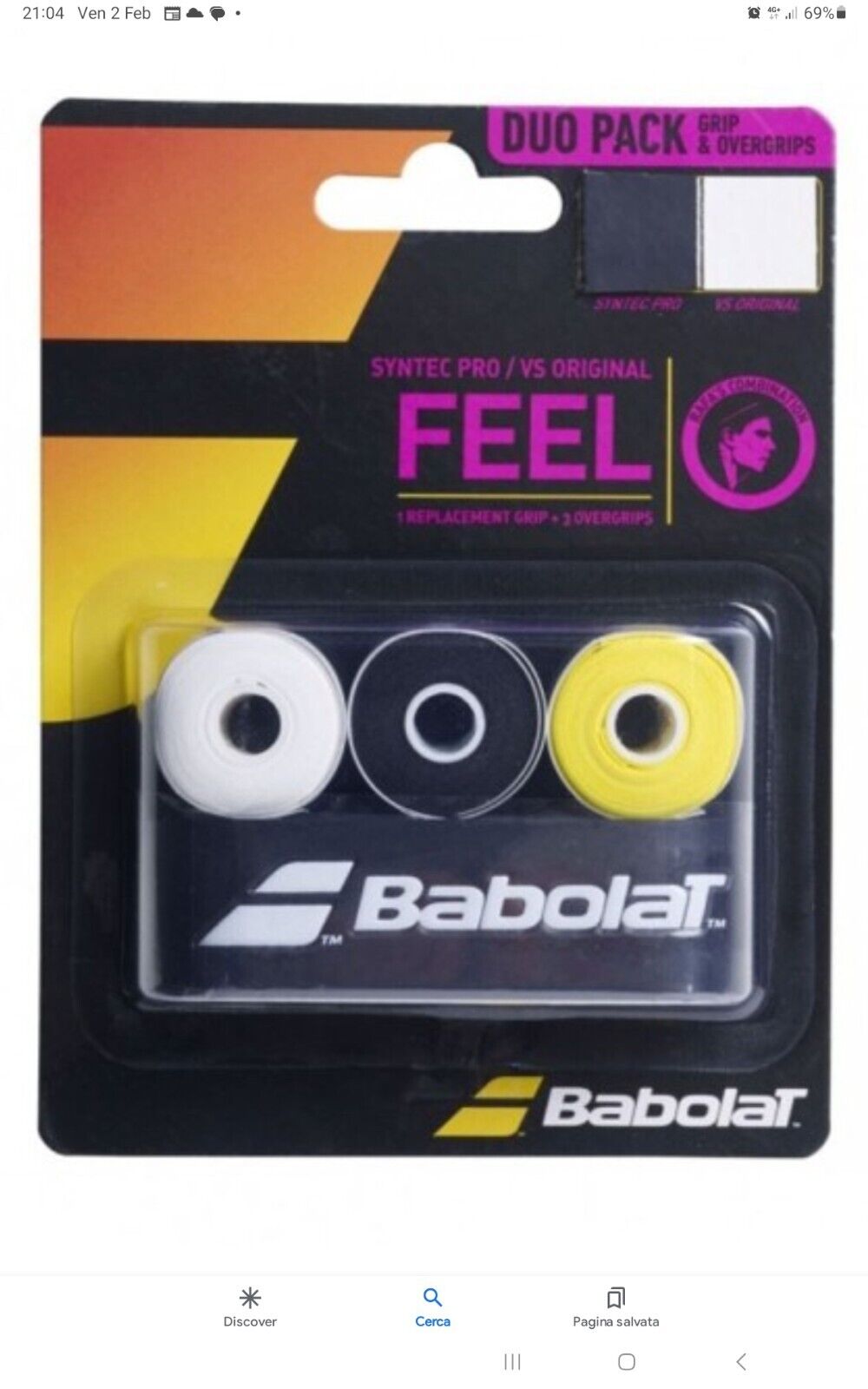 BABOLAT DUO PACK GRIP SYNTEC PRO+ 3 OVERGRIP VS ORIGINAL PER TENNIS E PADEL