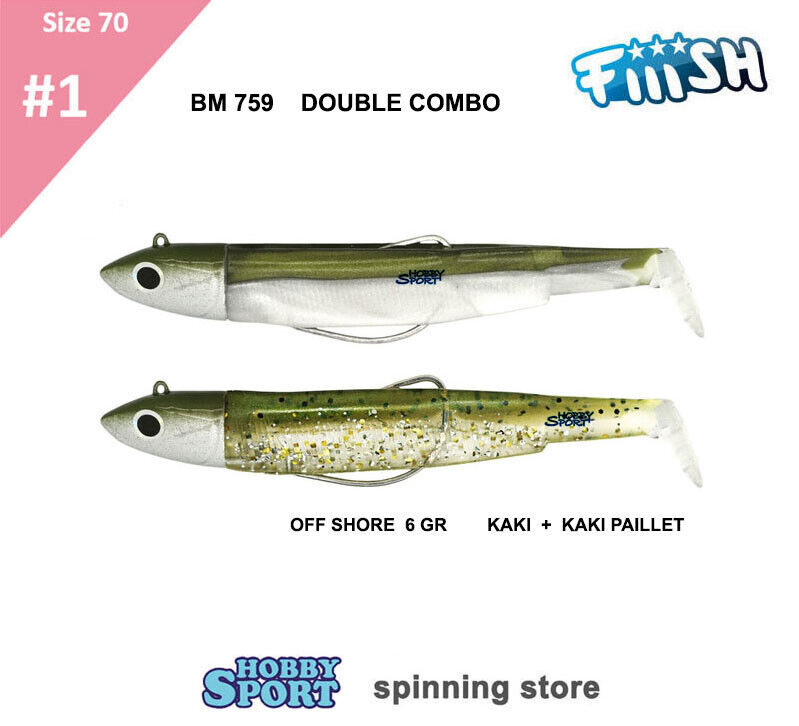BLACK MINNOW FIIISH SIZE 1 BM 759 KAKI + KAKI PAILLETE DOUBLE COMBO 6 GR SHORE