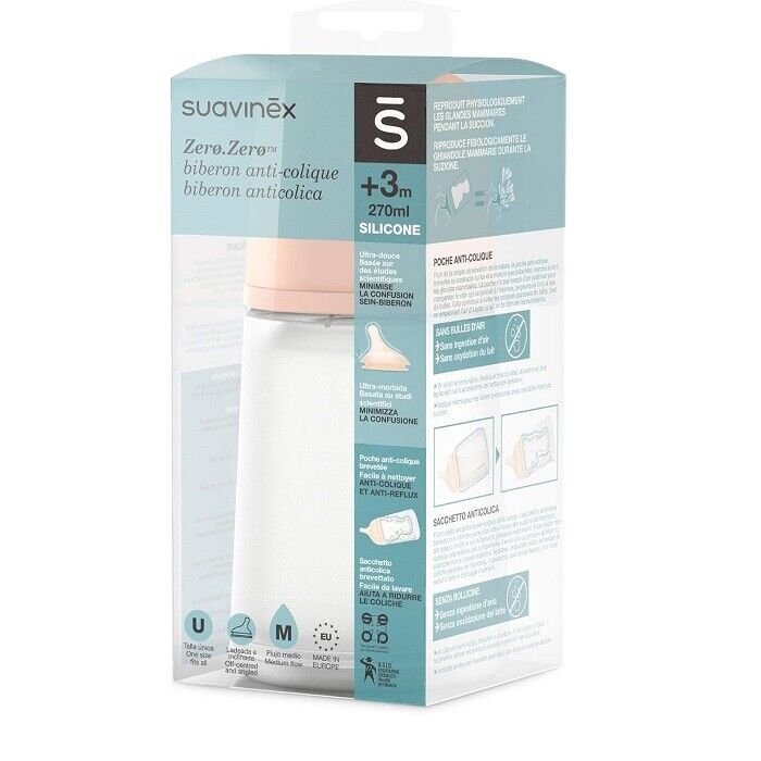 Suavinex Biberon Zero Zero Anti Colica con Tettarella M flusso medio 270ml
