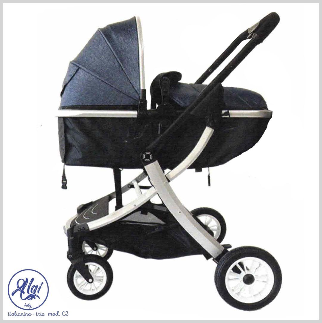 CARROZZINA TRIO ITALIANINA ALGI BABY mod. C2 PASSEGGINO SEGGIOLINO ALLUMINIO