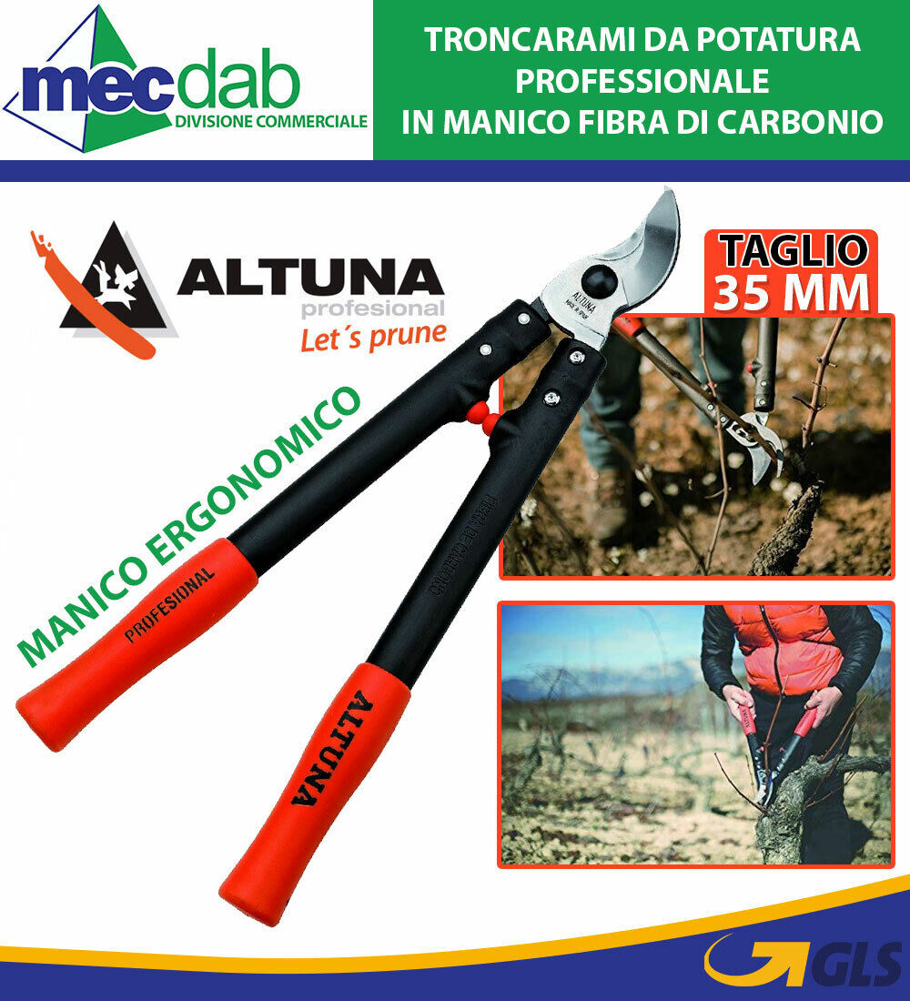 Troncarami da Potatura Professionale Ø 35 Mm in Manico Fibra di Carbonio Altuna