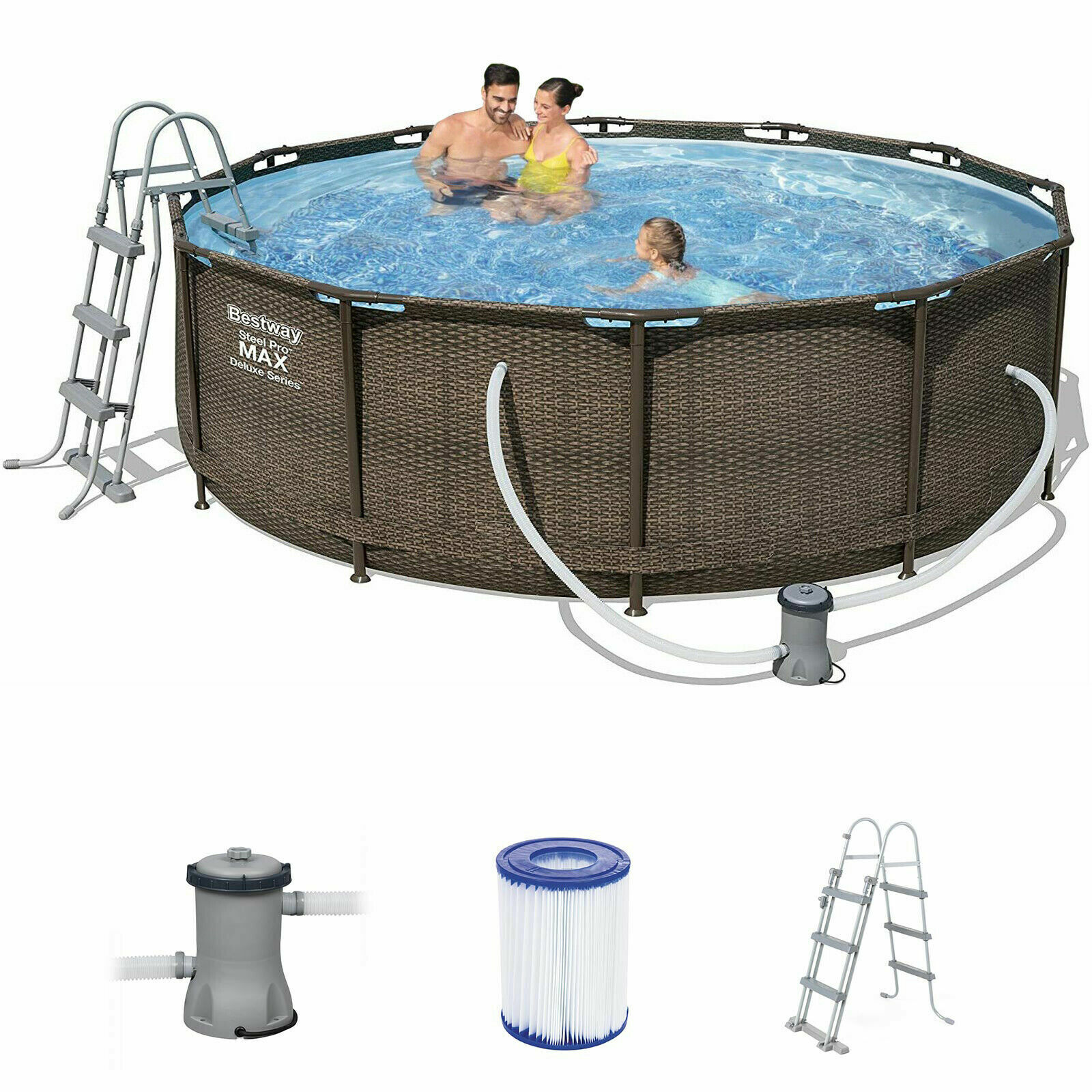 PISCINA FUORITERRA ESTERNA BESTWAY STEEL PRO RATTAN 366x100 POMPA COPRISCINA