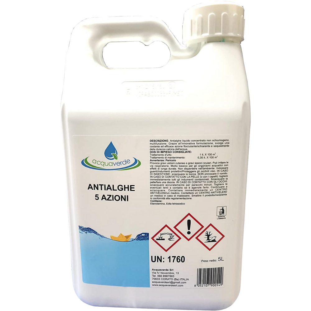 ANTIALGHE ALGHICIDA MULTIFUNZIONE CONCENTRATO NON SCHIUMOGENO PISCINA 5 kg