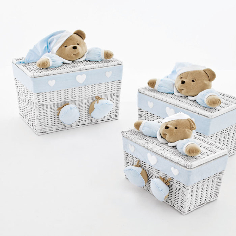 NANAN Baule in Vimini con Peluche 61 x 34 x 32 cm Azzurro Puccio Piccolo 12032PA
