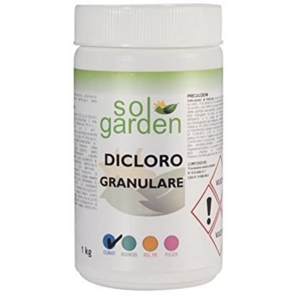 SolGarden CLORO GRANULARE DICLORO 56% TRATTAMENTO RAPIDO SHOCK ACQUA PISCINA 1kg