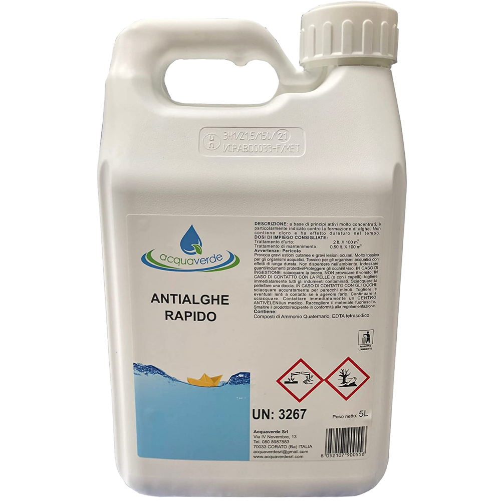 ANTIALGHE ALGHICIDA RAPIDO MULTIFUNZIONE CONCENTRATO NON SCHIUMOGENO PISCINA 5kg