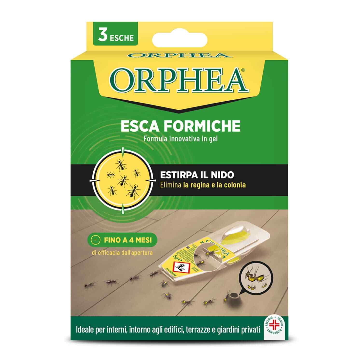 Orphea Esche per Formiche, Gel, Estirpa Nido e Colonia, Efficacia 4 Mesi, 3pz