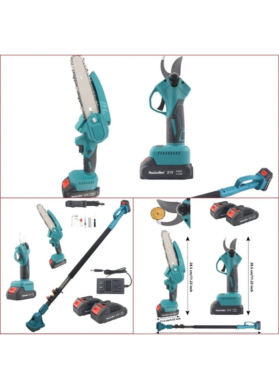 Kit Potatura Mini Motosega 6" + Forbice Cesoia a Batteria + Asta Telescopica