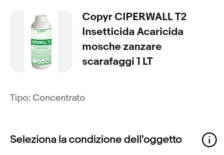 Copyr CIPERWALL T2 Insetticida Acaricida mosche zanzare scarafaggi 1 LT