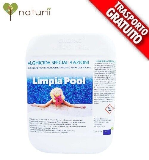 Limpia Pool 10 kg Antialghe Alghicida Sistemico 4 azioni Azzurrante Schiarente