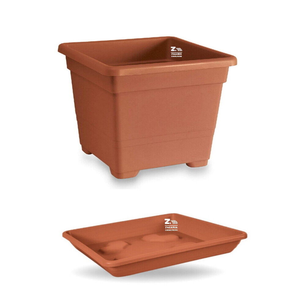 VASO FIORIERA QUADRA QUADRATO COLORE TERRACOTTA CON SOTTOVASO CM 38X38X30 H