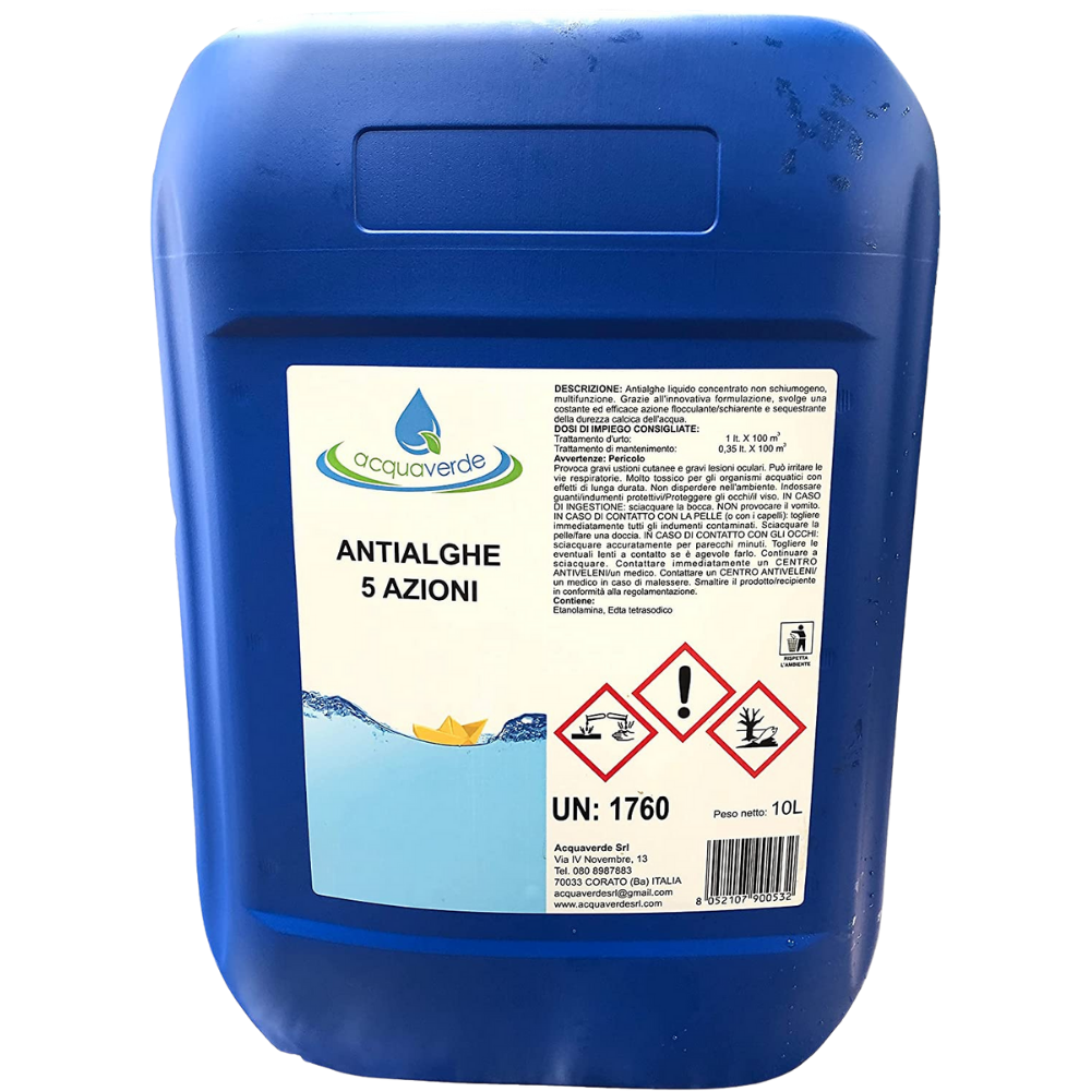 ANTIALGHE ALGHICIDA MULTIFUNZIONE CONCENTRATO NON SCHIUMOGENO PISCINA 10 kg