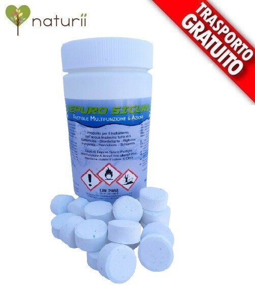 1kg DepuroSicuro Cloro Multifunzione 6 Azioni Piscine Fuoriterra 20 gr pastiglie