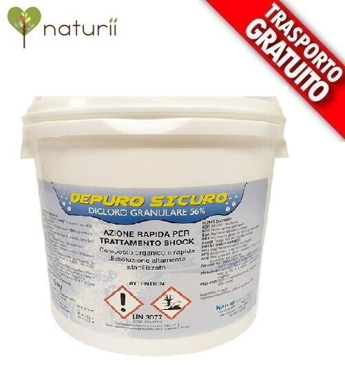 Depuro Sicuro kg 10 Dicloro 56% Cloro Granulare Shock Piscin Rapida dissoluzione