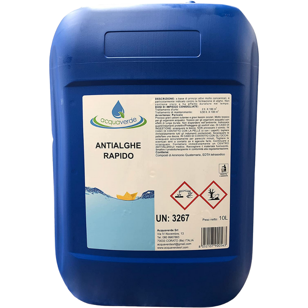 ANTIALGHE ALGHICIDA RAPIDO MULTIAZIONE CONCENTRATO NON SCHIUMOGENO PISCINA 10kg