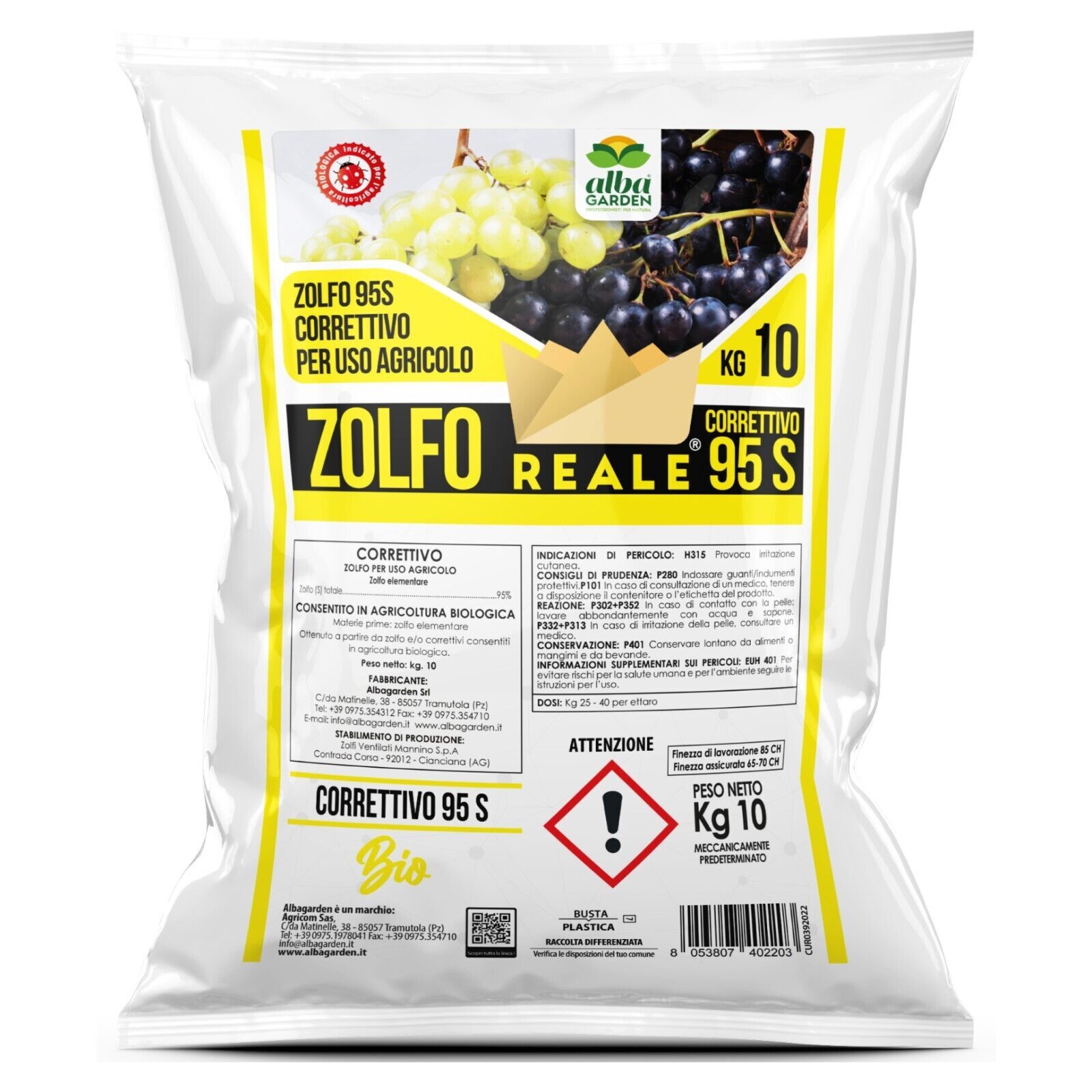 Zolfo per Uso Agricolo Biologico Zolfo Elementare Correttivo 95 S Kg 10