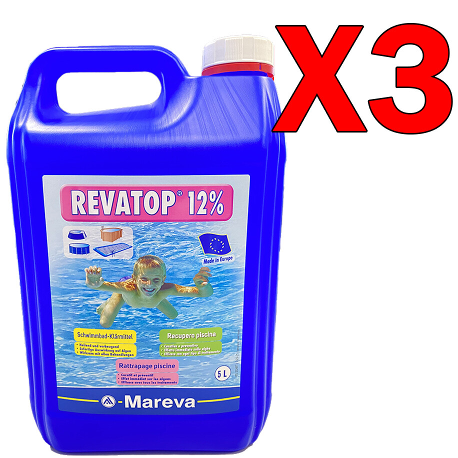 MAREVA REVATOP 12% Kit 3 Taniche da 5l Ossigeno Attivo Alghicida per Acque Verdi