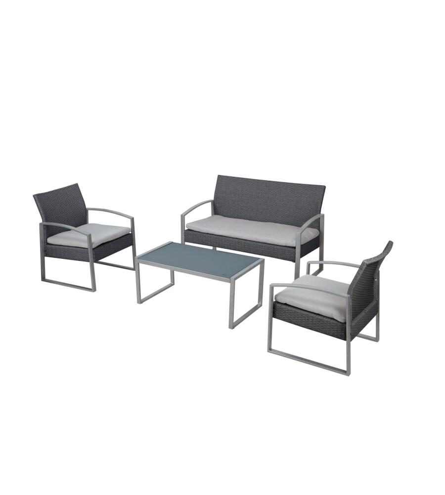SET DA ESTERNO "ALICANTE BLACK WASHED" CON 2 POLTRONE, 1 DIVANO E UN TAVOLO