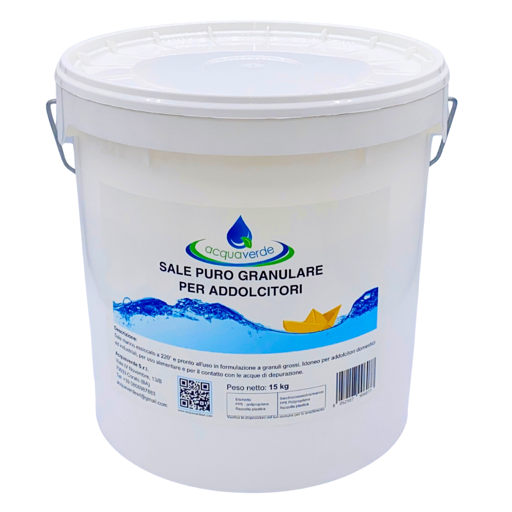 SALE GRANULARE MARINO IPERPURO NaCl 99,9% per ADDOLCITORI di ACQUA 15 Kg
